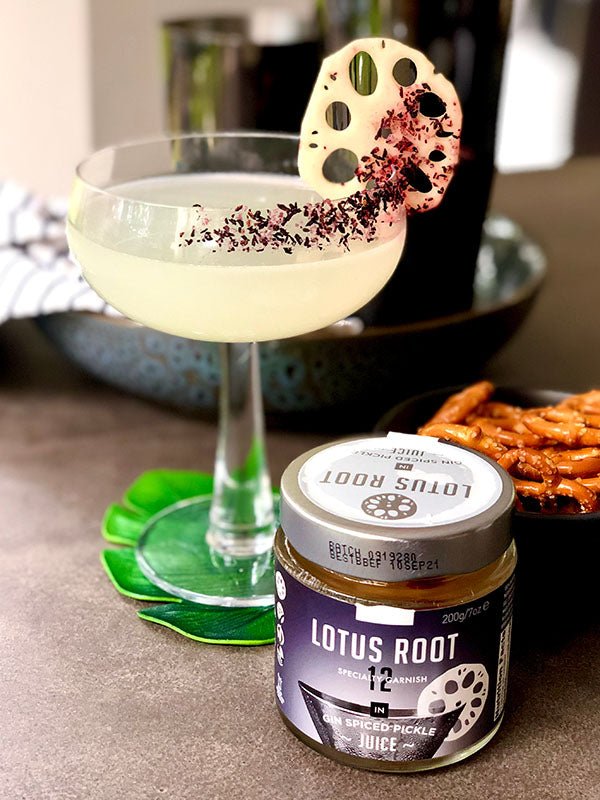 Lotus Root Slices in Gin Spiced Pickle Juice | Gingle Bells Gin
